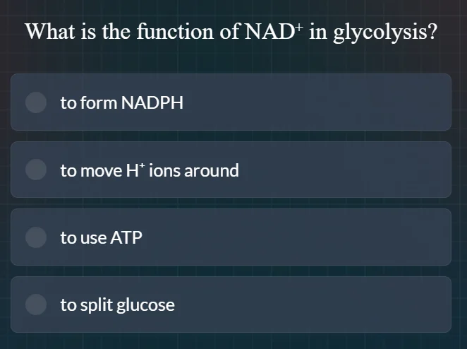 what is the function of nad⁺ in glycolysis? to form nadph to move h⁺ io…