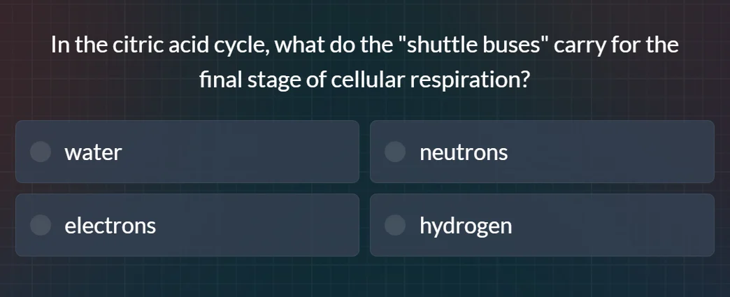 in the citric acid cycle, what do the \shuttle buses\ carry for the fin…