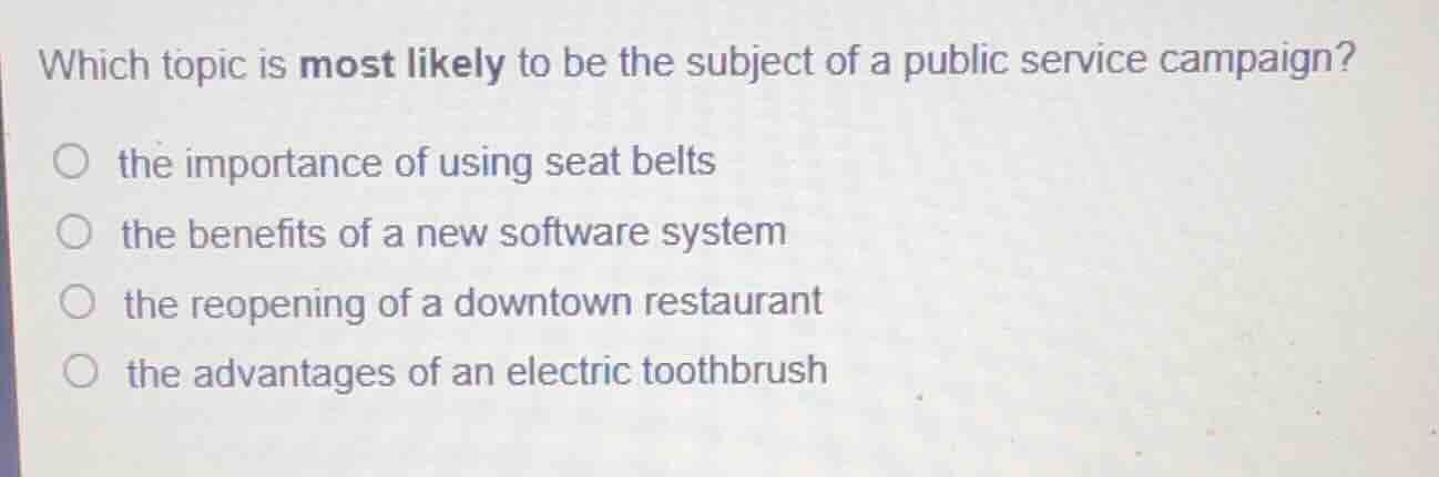 which topic is most likely to be the subject of a public service campai…
