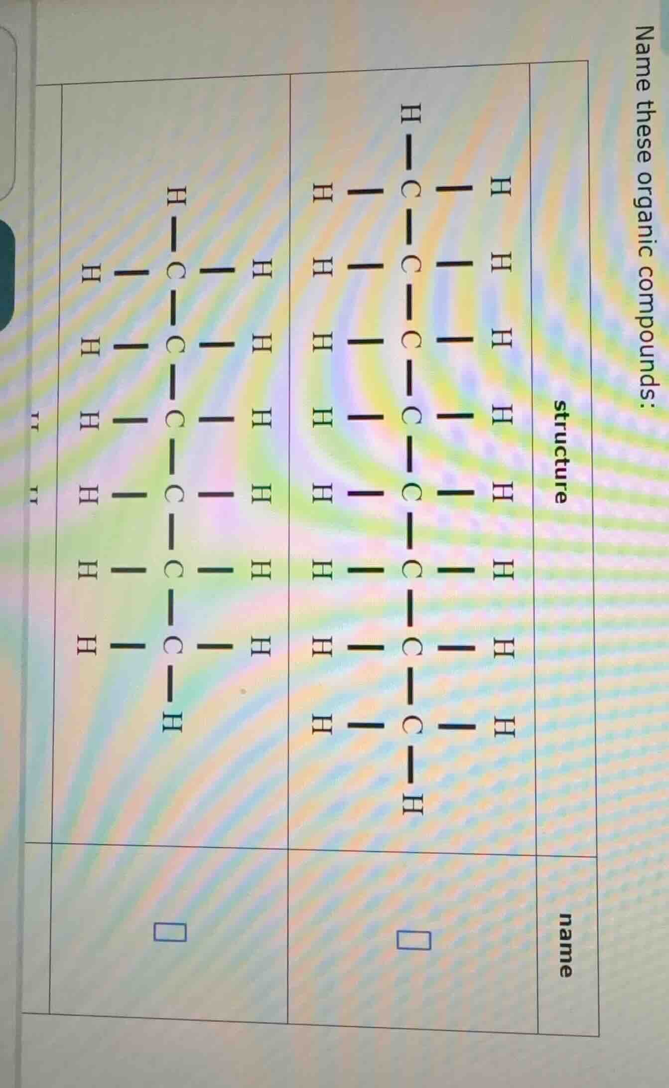 name these organic compounds: structure two structural formulas name tw…