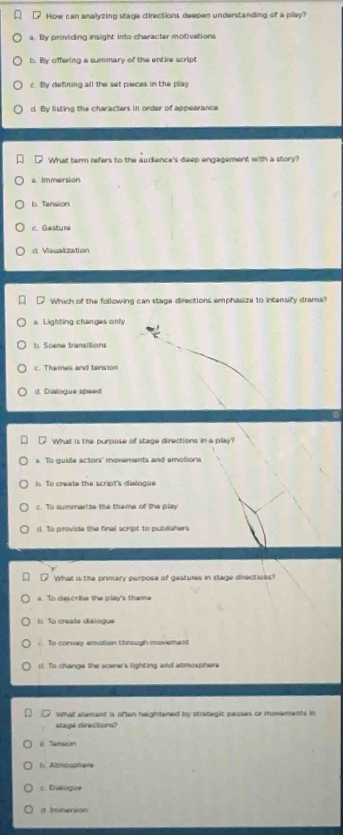 how can analyzing stage directions deepen understanding of a play? a. b…