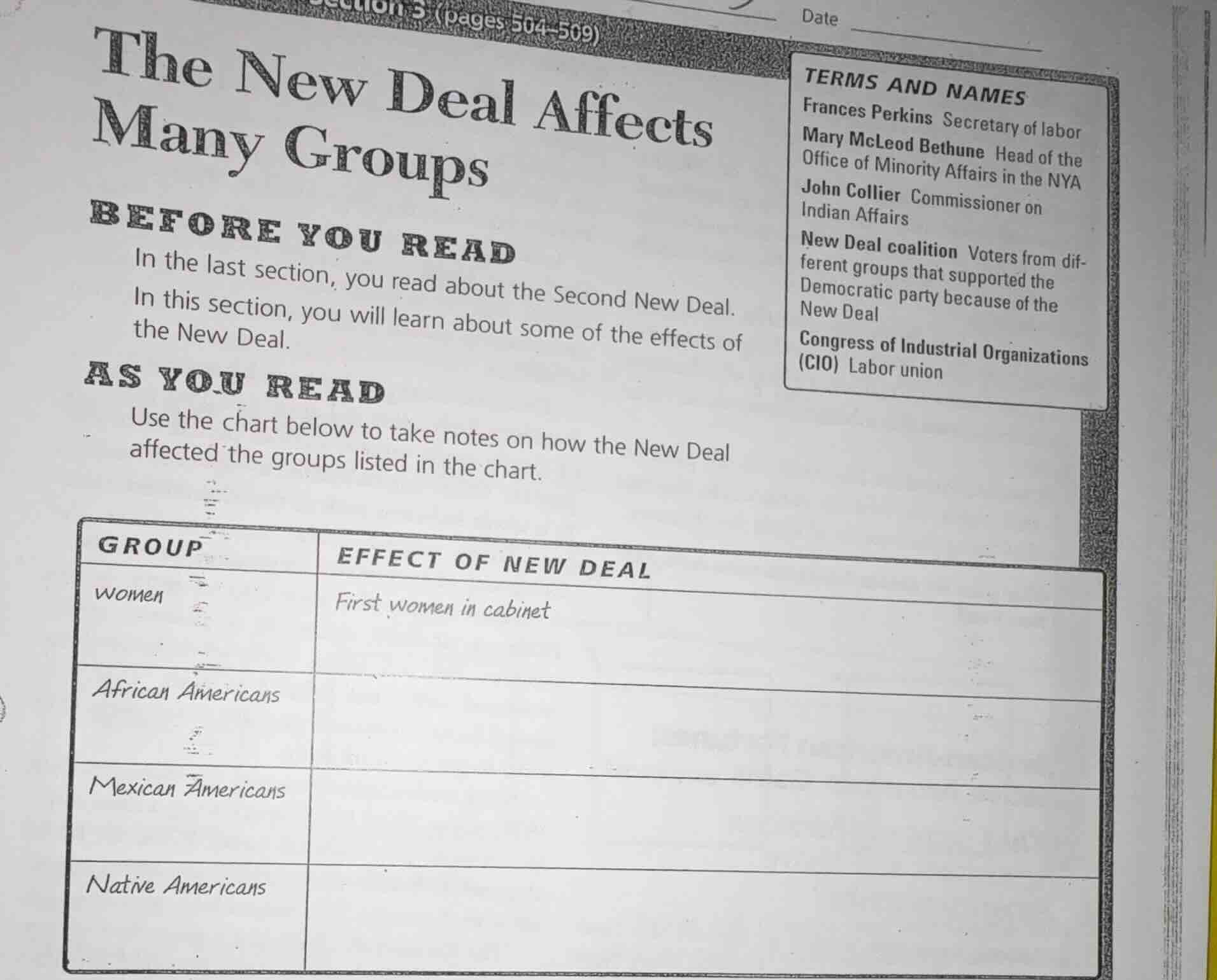 section 3 (pages 504 - 509) date the new deal affects many groups befor…