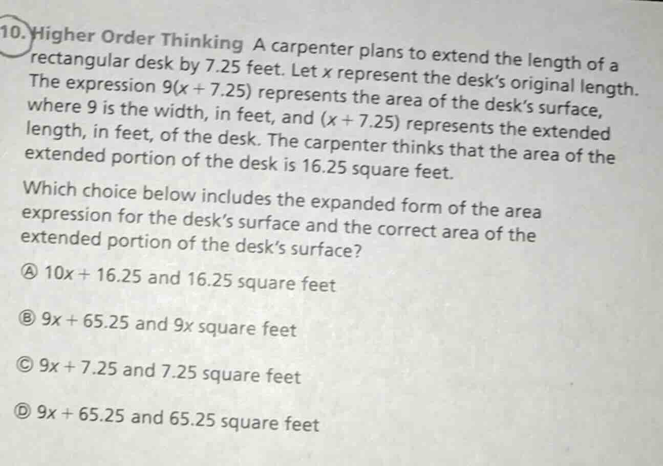 10. higher order thinking a carpenter plans to extend the length of a r…