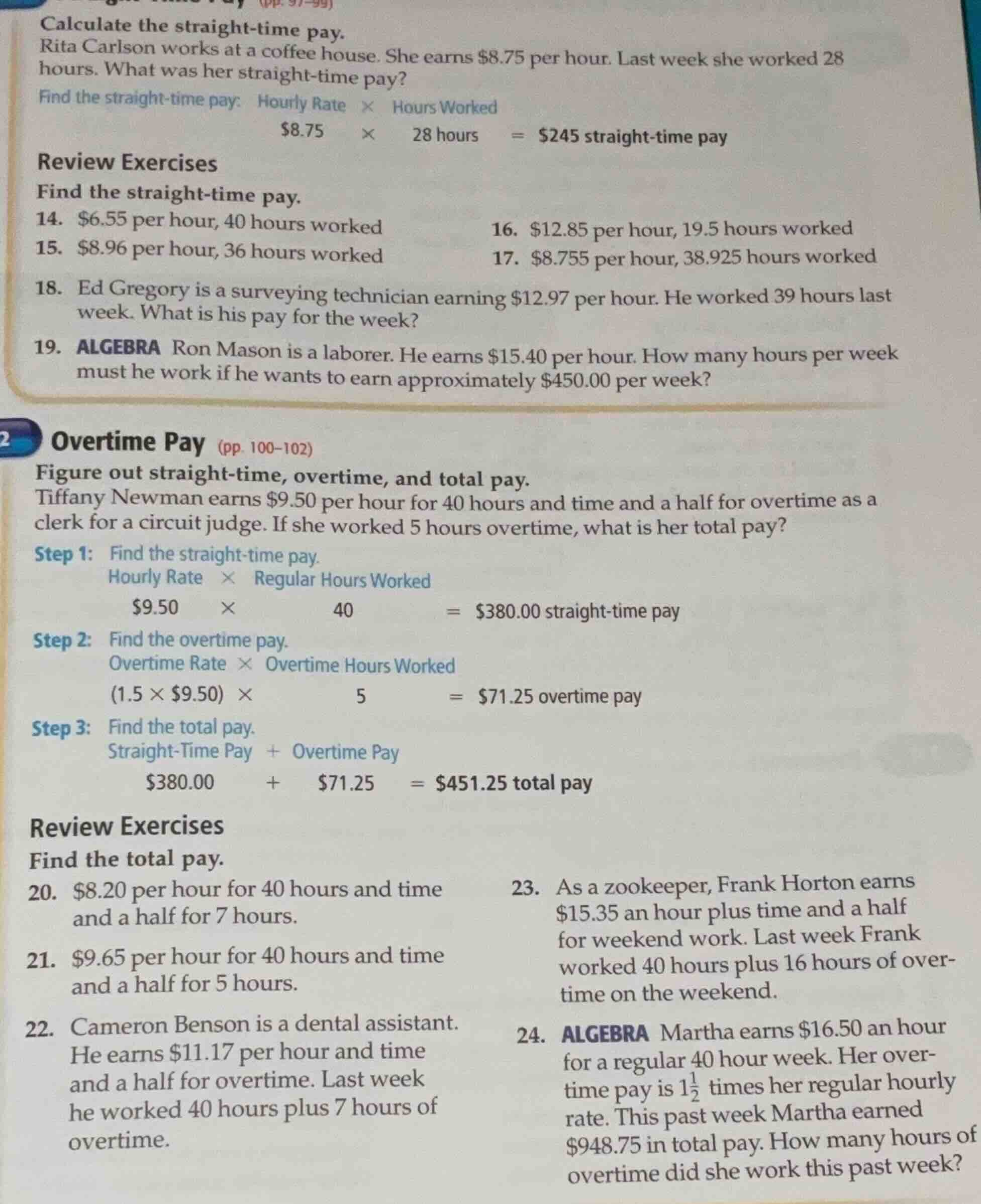 calculate the straight - time pay. rita carlson works at a coffee house…