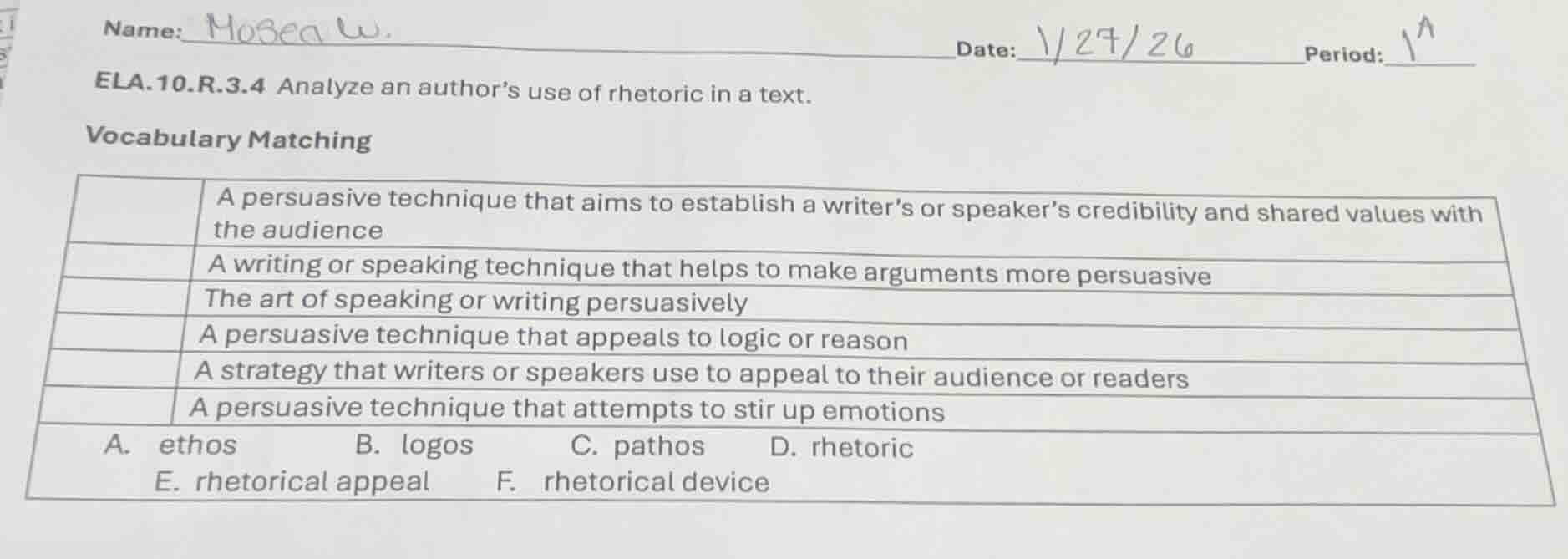 name: mobea w. date: 1/27/26 period: 1^a ela.10.r.3.4 analyze an author…