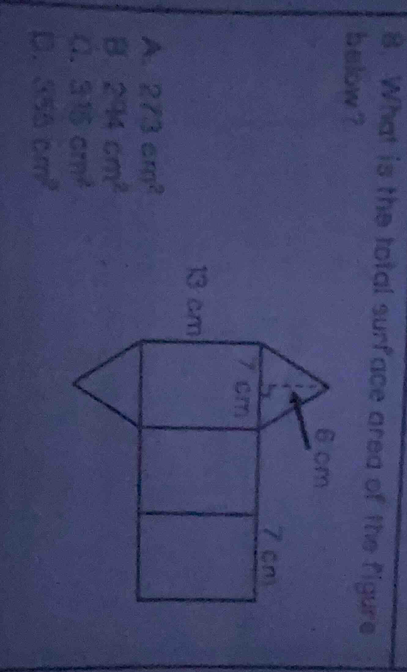 9 what is the total surface area of the figure below? a 273 cm² b 294 c…