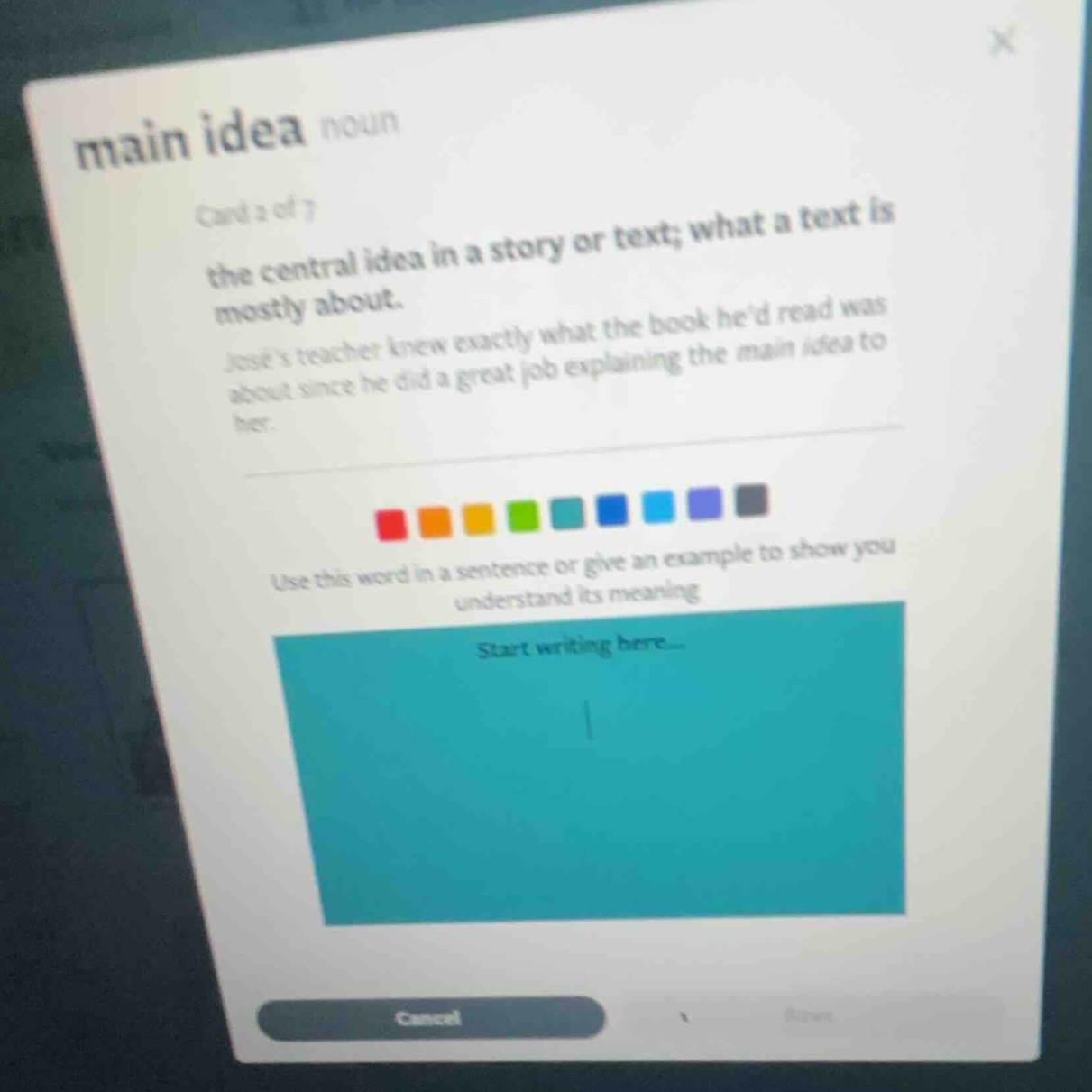 main idea noun card 2 of 7 the central idea in a story or text; what a …