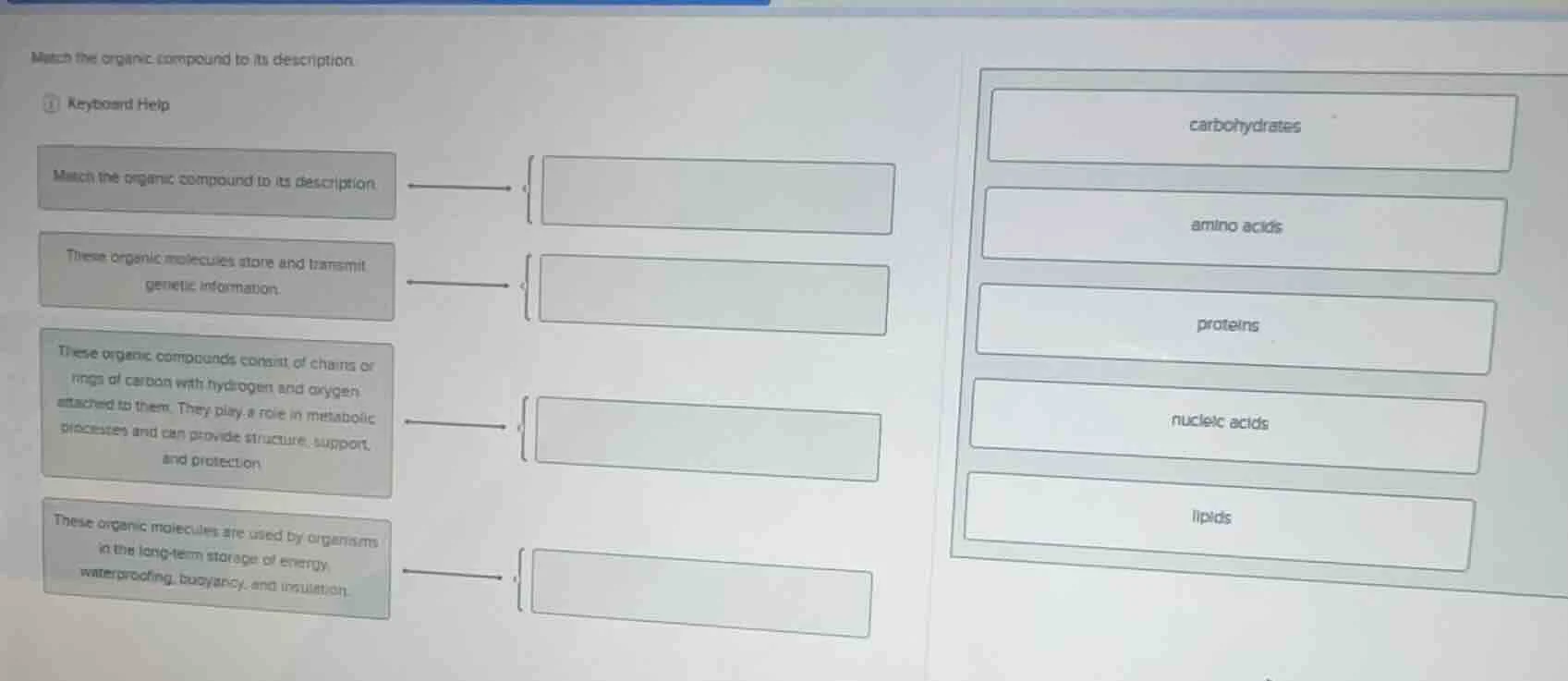 match the organic compound to its description. keyboard help match the …