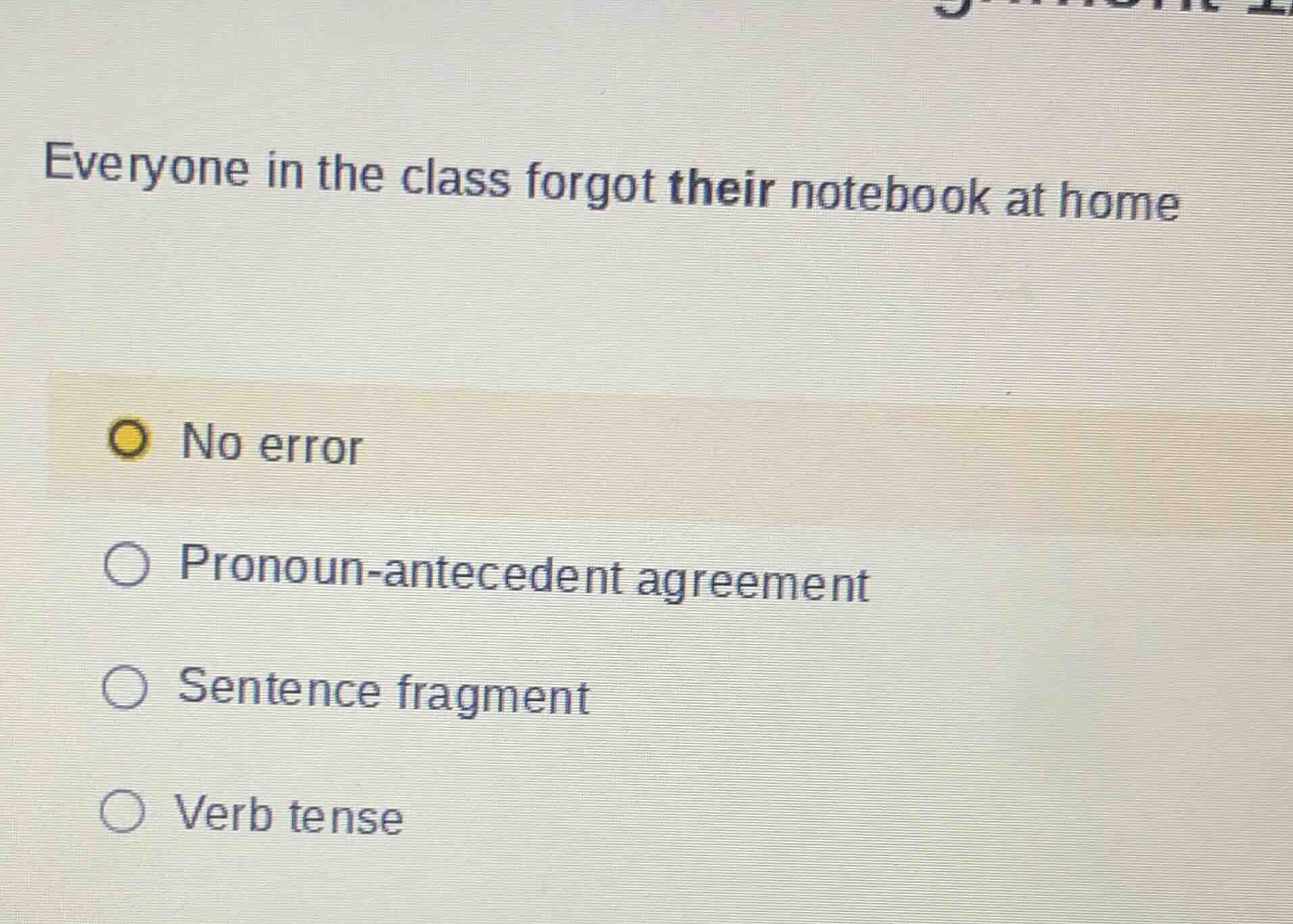 everyone in the class forgot their notebook at home no error pronoun - …