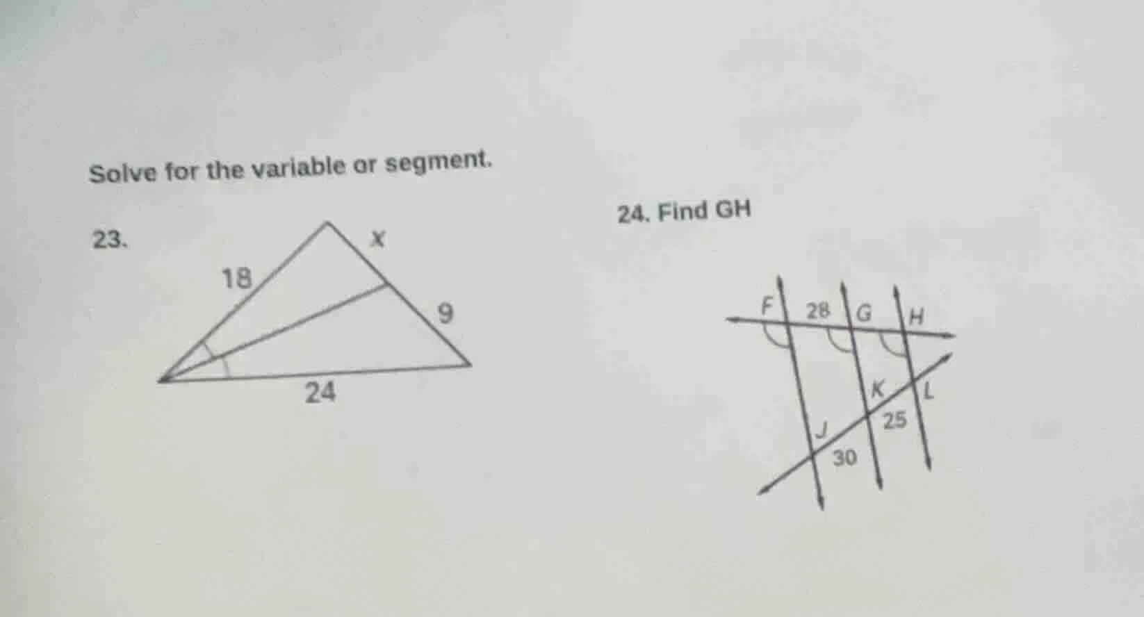 solve for the variable or segment. 23. 24. find gh