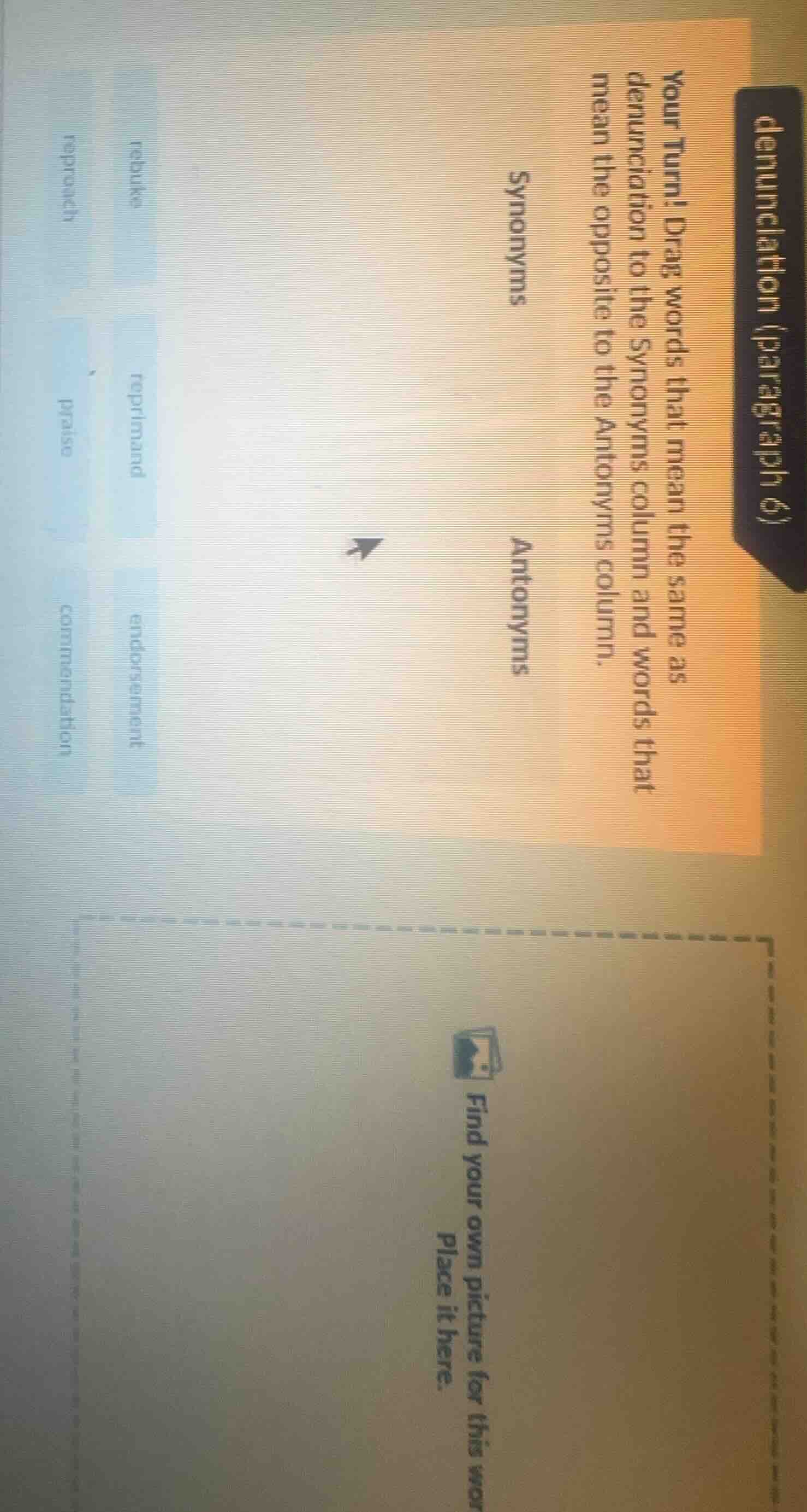 denunciation (paragraph 6) your turn! drag words that mean the same as …