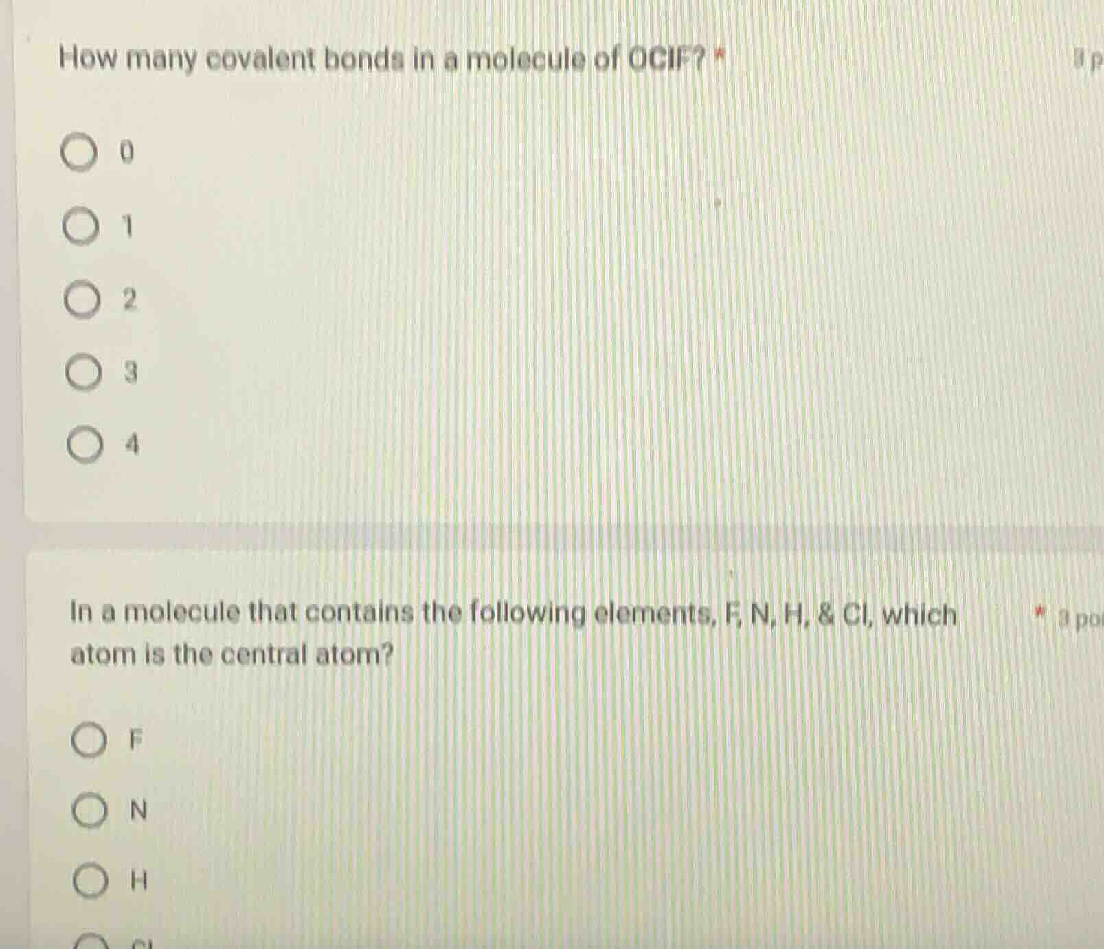 how many covalent bonds in a molecule of ocif? 0 1 2 3 4 in a molecule …