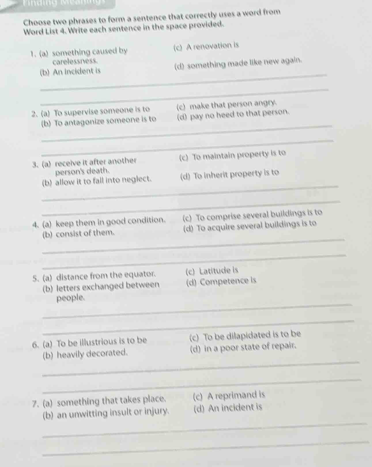 choose two phrases to form a sentence that correctly uses a word from w…