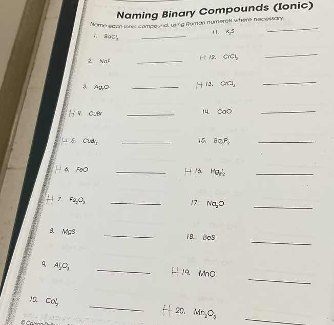 naming binary compounds (ionic) name each ionic compound, using roman n…
