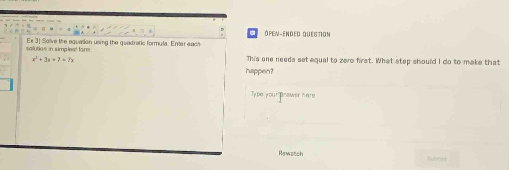 ex 3) solve the equation using the quadratic formula. enter each soluti…