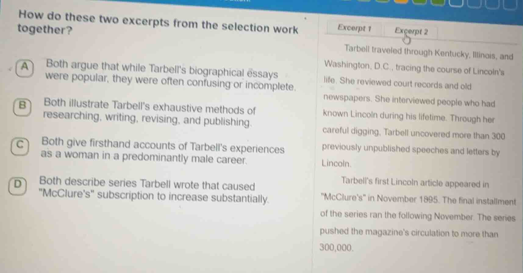 how do these two excerpts from the selection work together? a both argu…