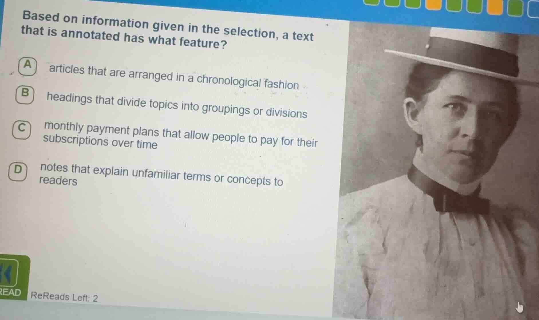 based on information given in the selection, a text that is annotated h…