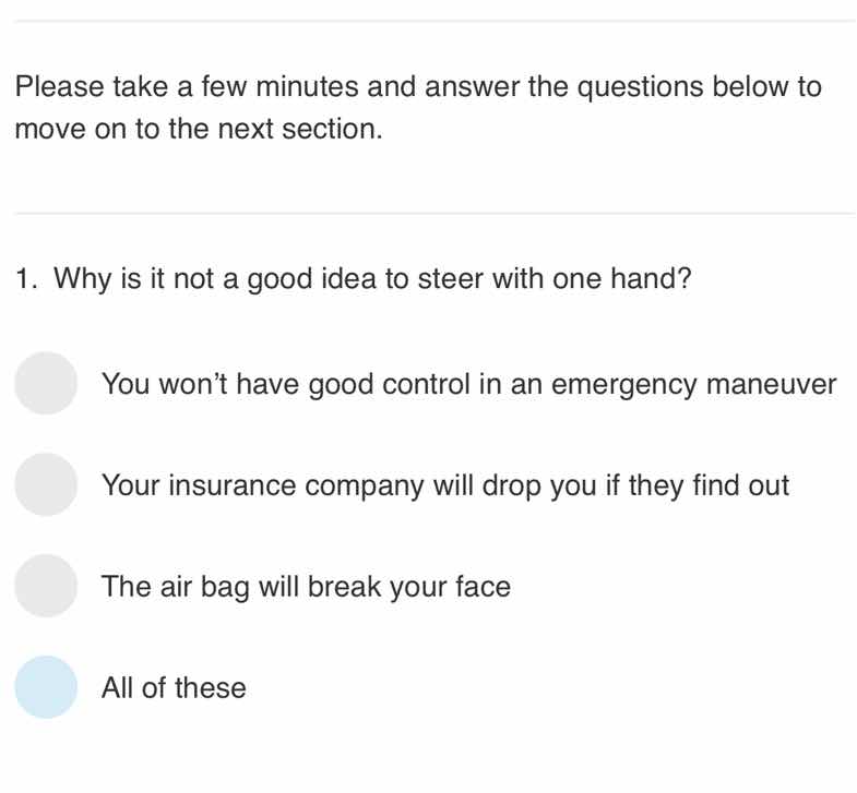 please take a few minutes and answer the questions below to move on to …