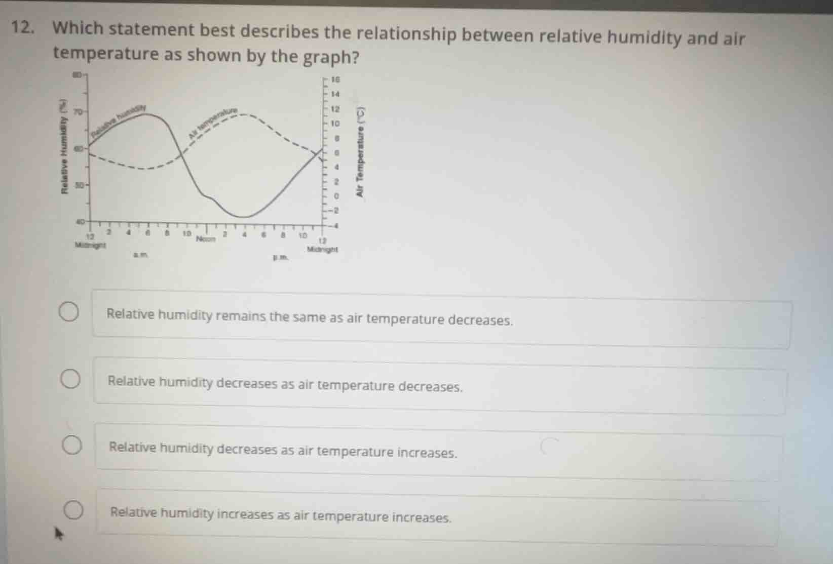 12. which statement best describes the relationship between relative hu…