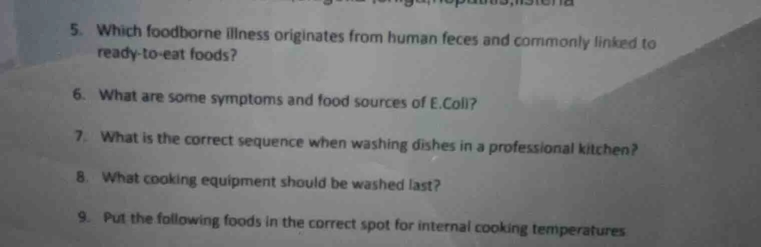 5. which foodborne illness originates from human feces and commonly lin…