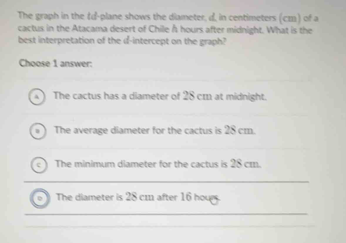 the graph in the ( h )-( d )-plane shows the diameter, ( d ), in centim…