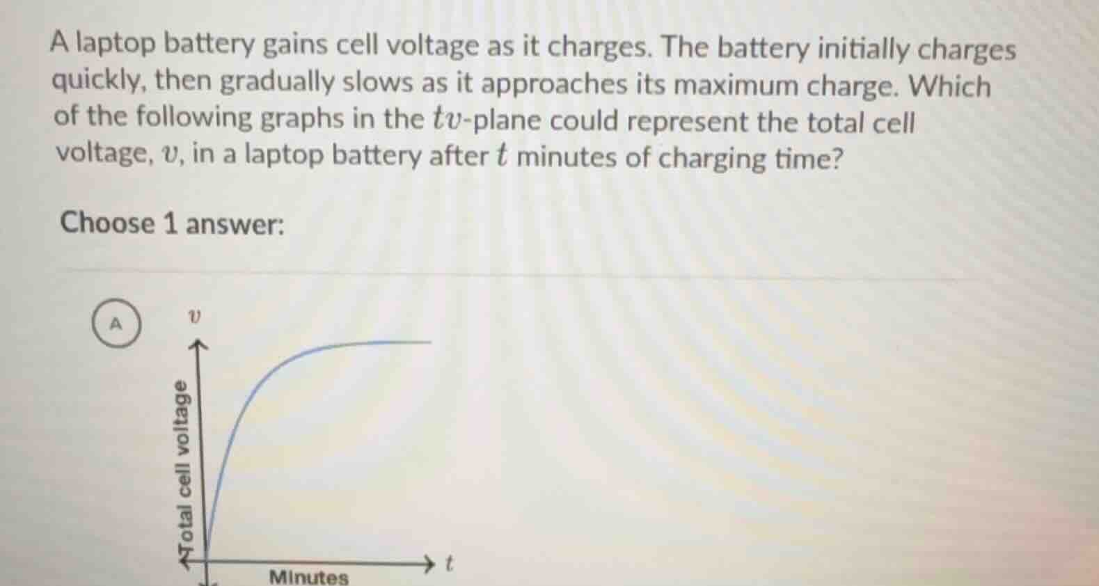a laptop battery gains cell voltage as it charges. the battery initiall…