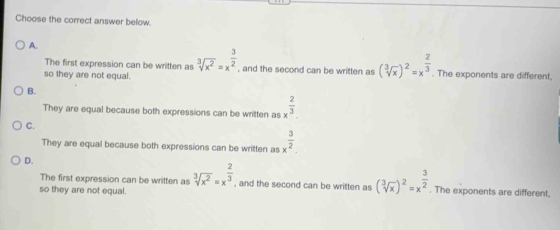 choose the correct answer below. a. the first expression can be written…