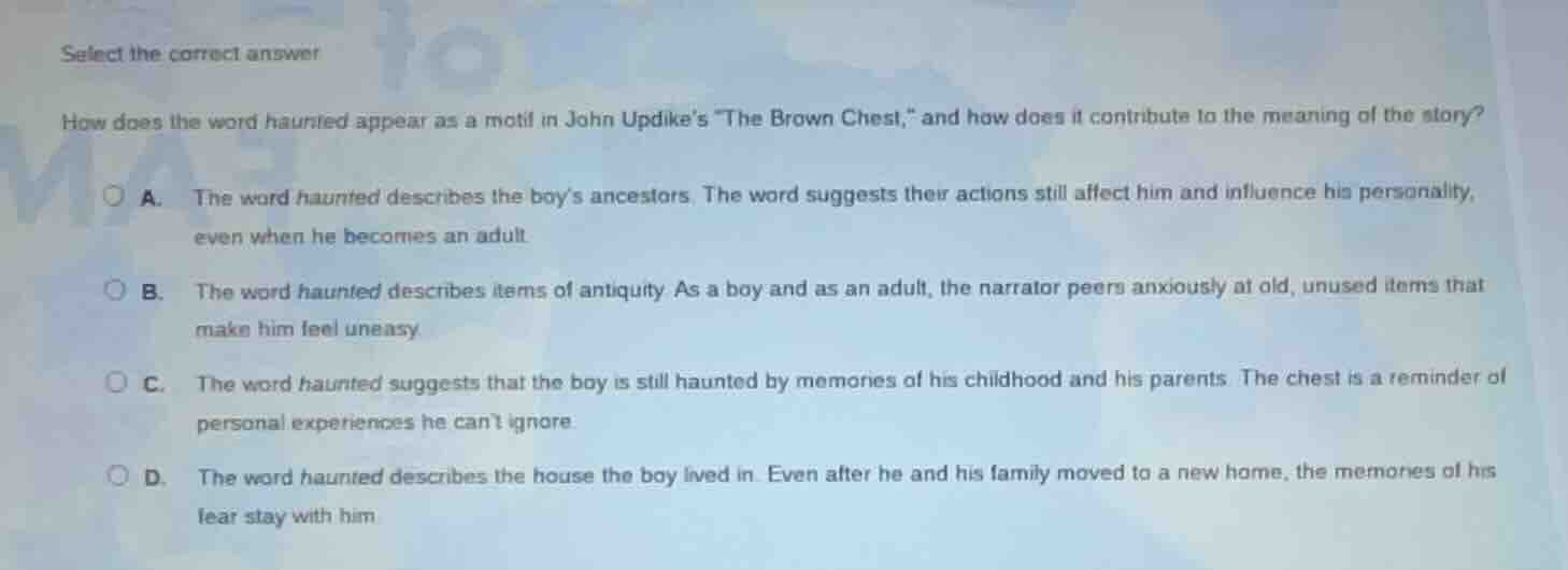 select the correct answer how does the word haunted appear as a motif i…