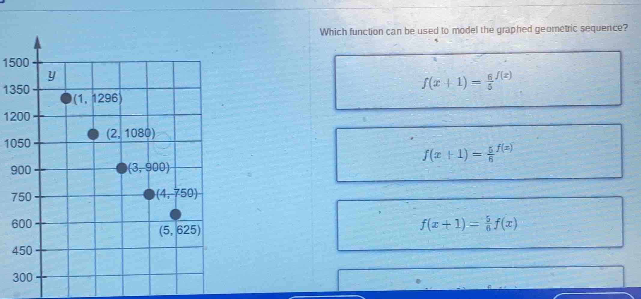 which function can be used to model the graphed geometric sequence? the…