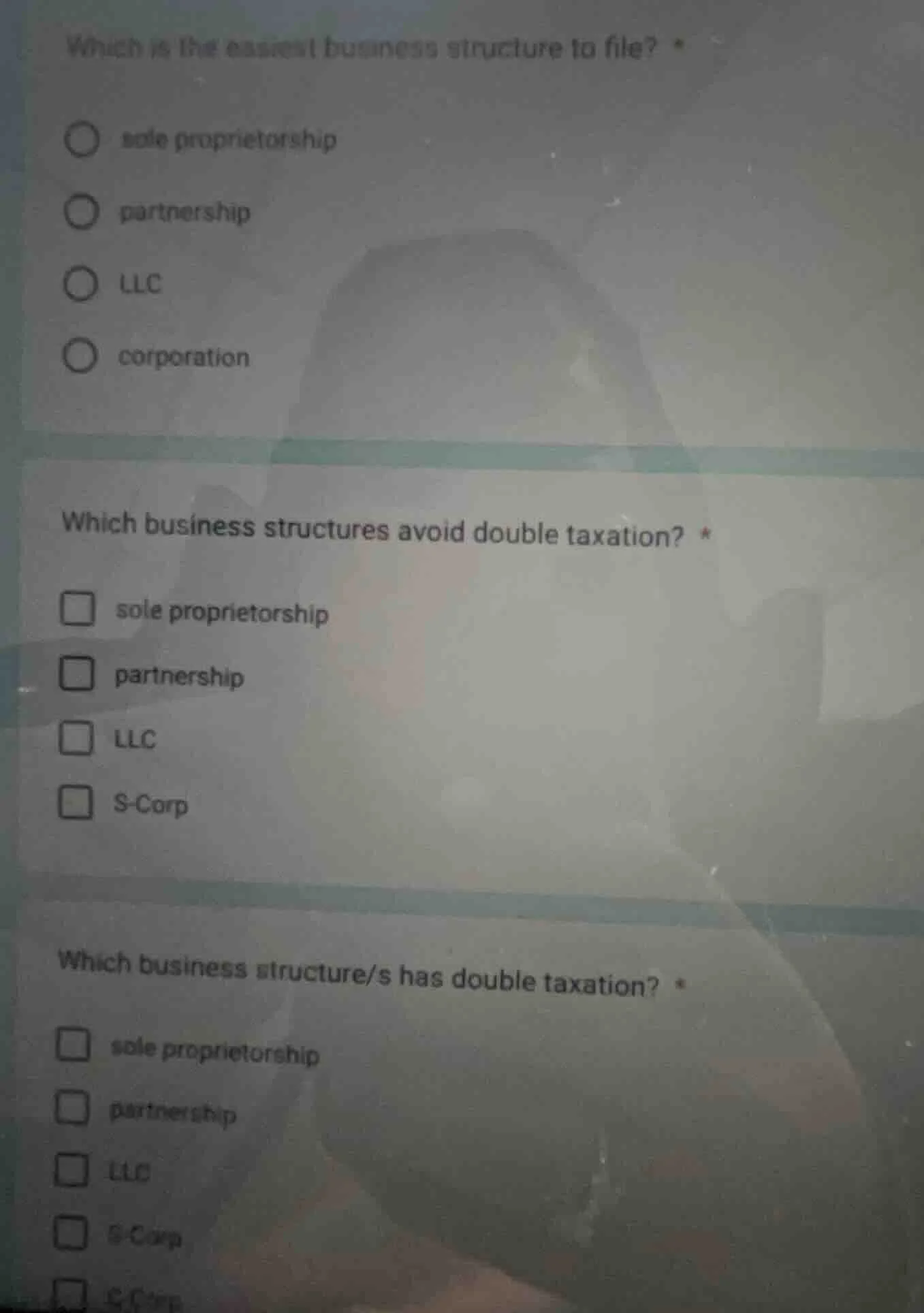 which is the easiest business structure to file? * ○ sole proprietorshi…