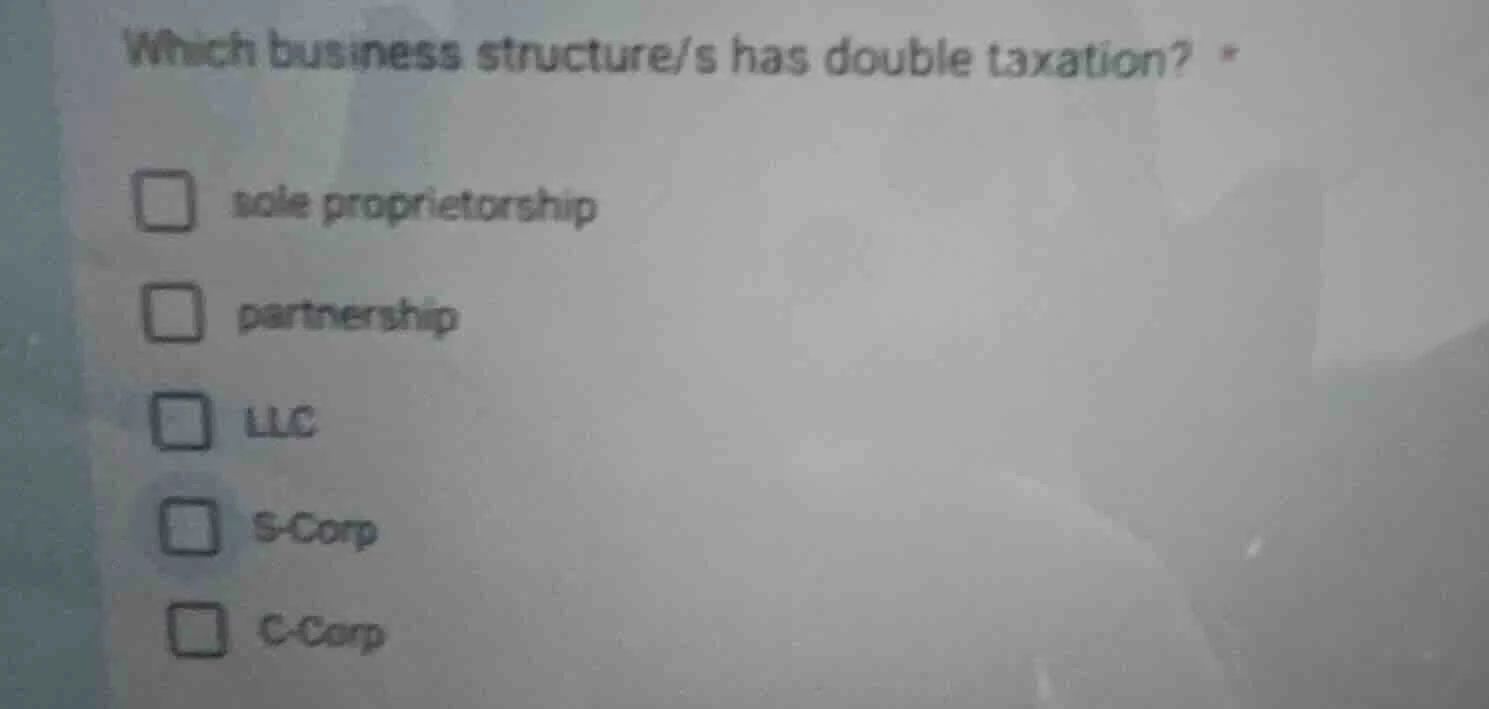 which business structure/s has double taxation? * sole proprietorship p…