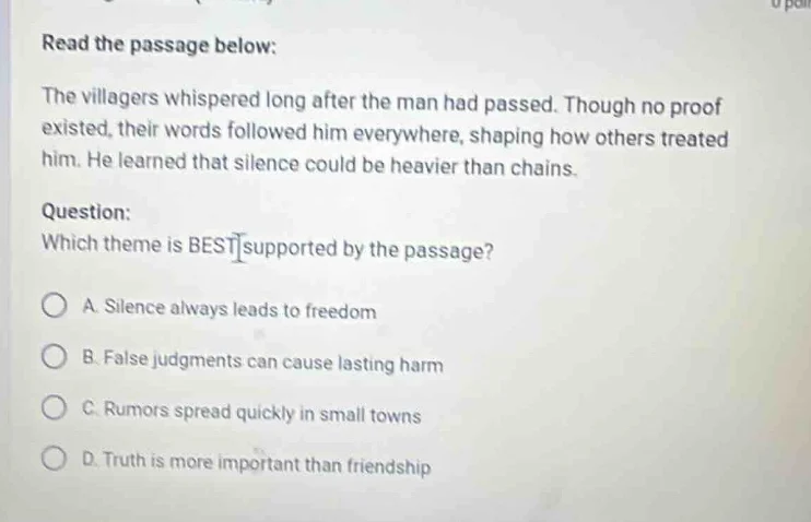 read the passage below: the villagers whispered long after the man had …