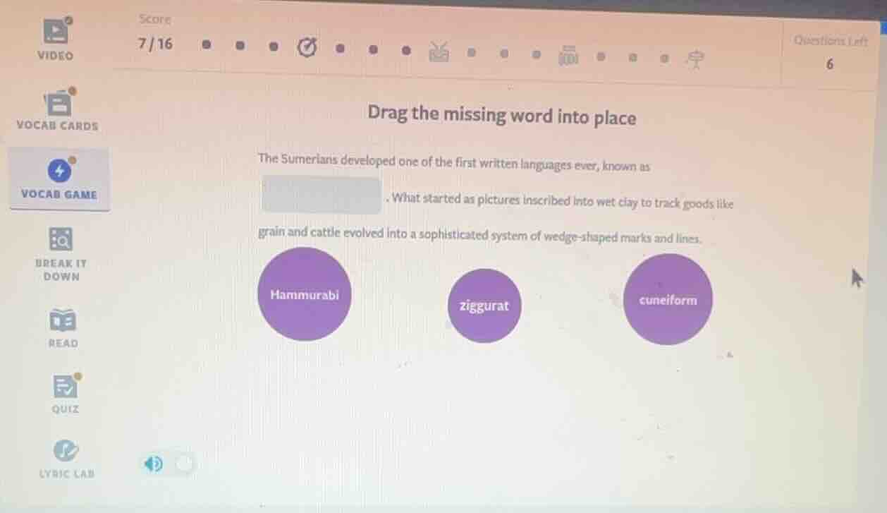 drag the missing word into place the sumerians developed one of the fir…