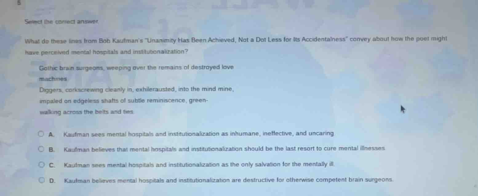 select the correct answer. what do these lines from bob kaufman’s “unan…