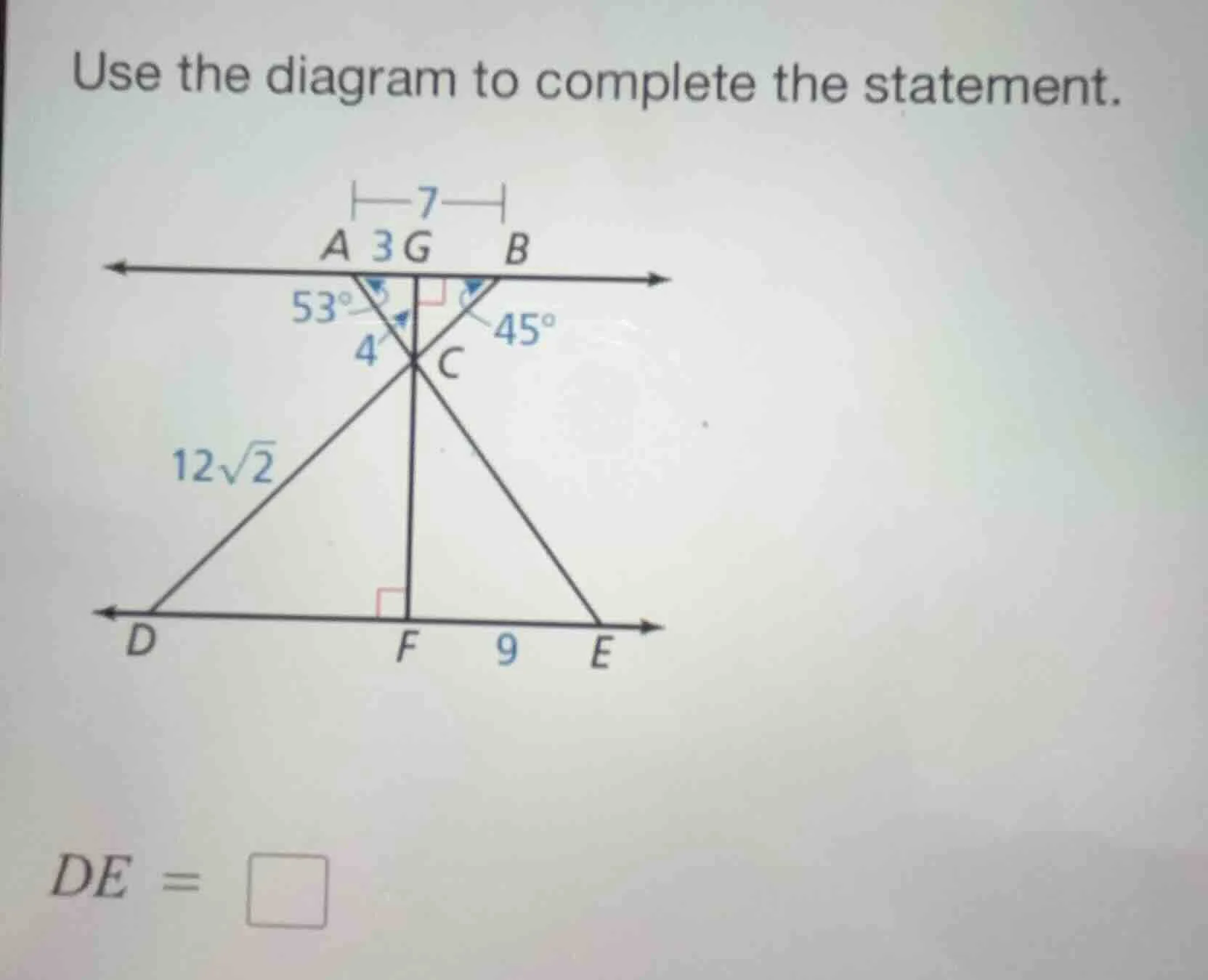 use the diagram to complete the statement. de = \\square