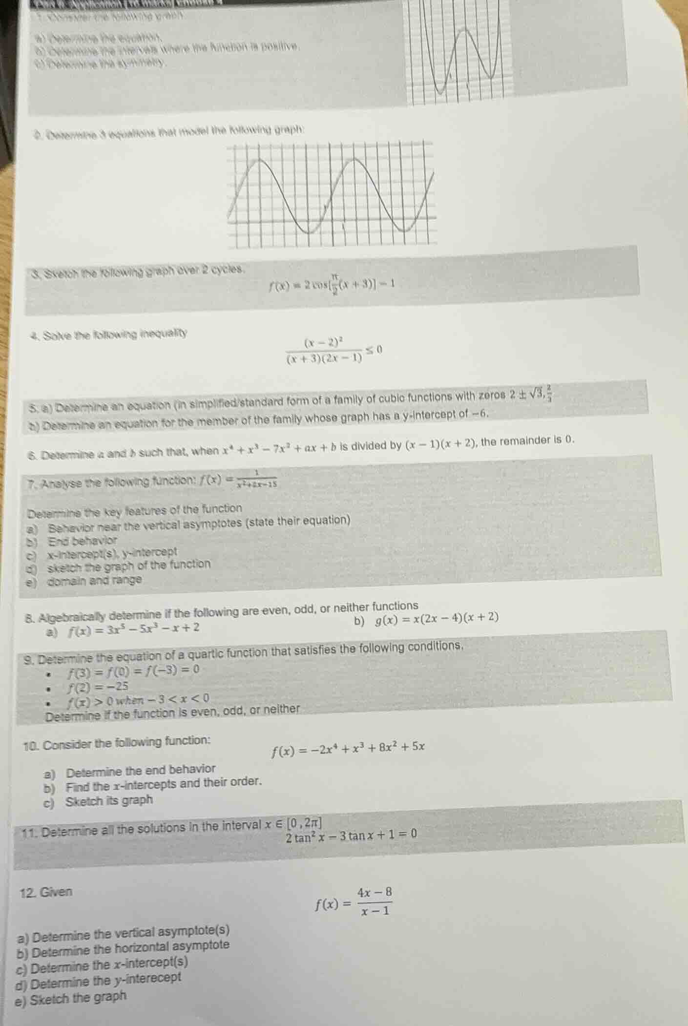 1. consider the following graph a) determine the equation. b) determine…