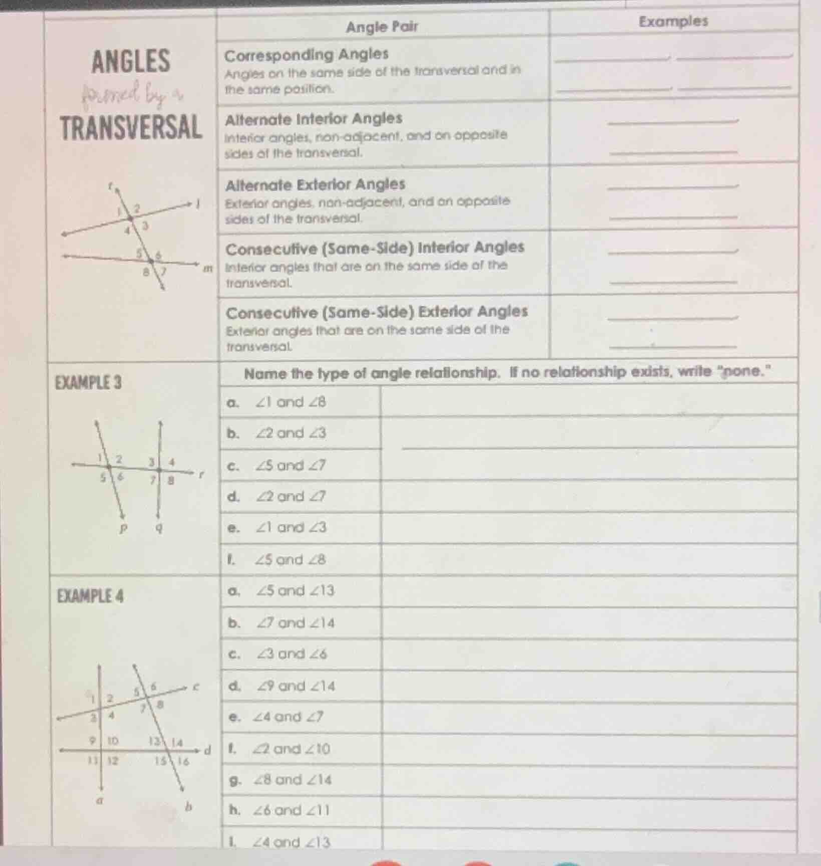 angles formed by a transversal angle pair examples corresponding angles…