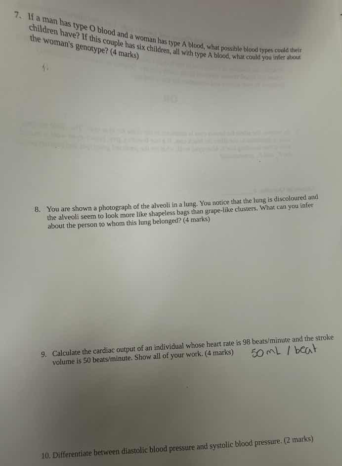 7. if a man has type o blood and a woman has type a blood, what possibl…