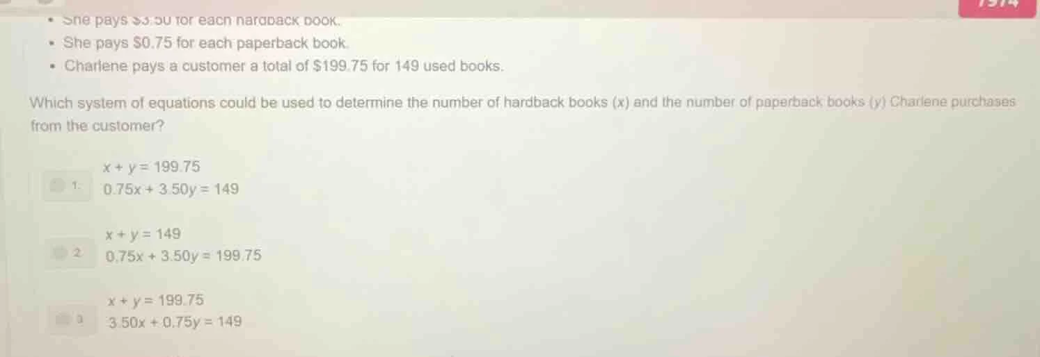 • she pays $0.75 for each paperback book. • charlene pays a customer a …