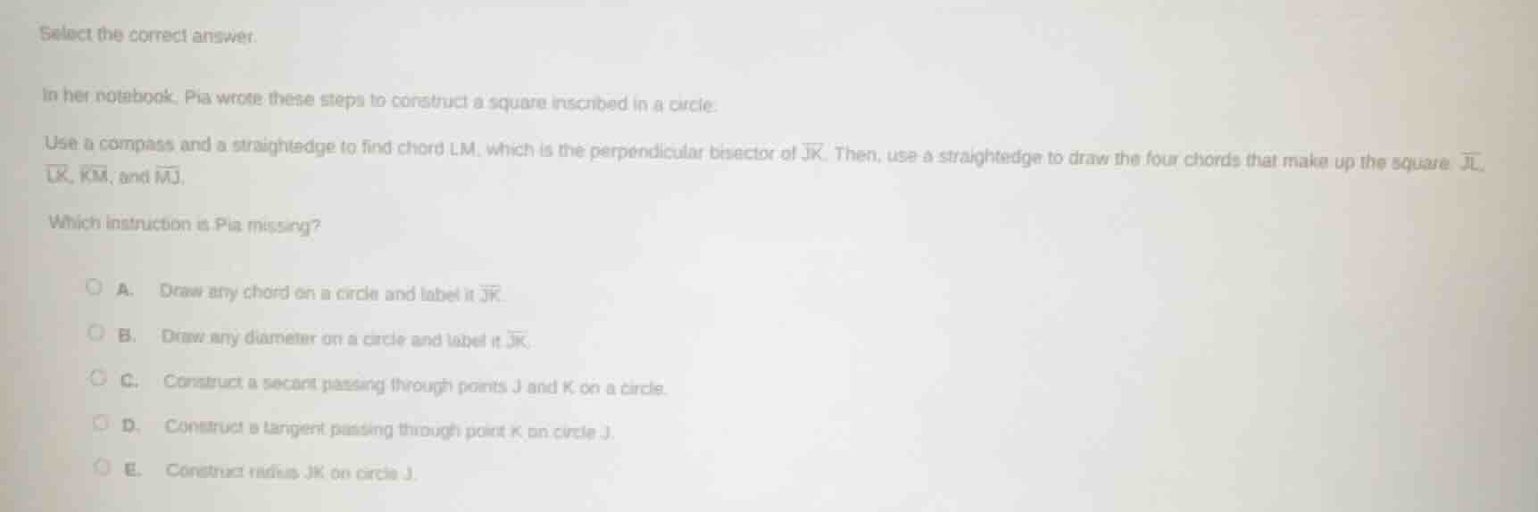 select the correct answer. in her notebook, pia wrote these steps to co…