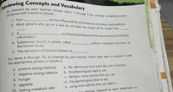 reviewing concepts and vocabulary as directed by your teacher, answer i…