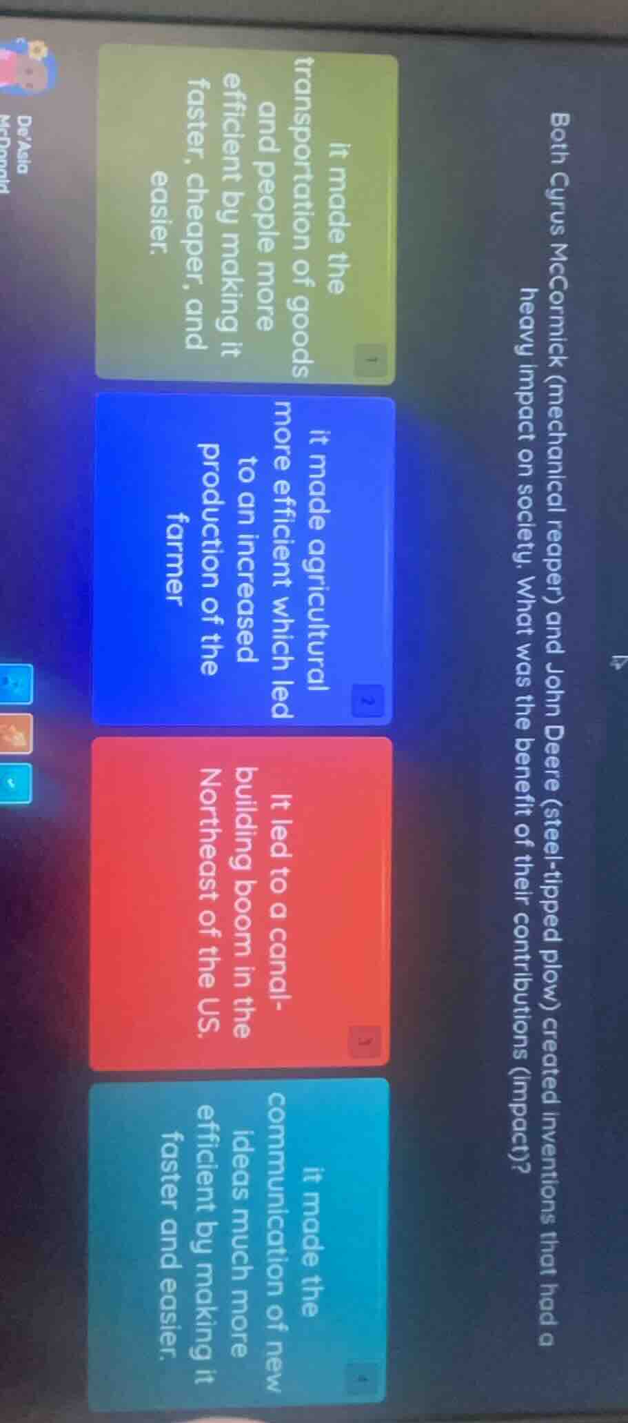 both cyrus mccormick (mechanical reaper) and john deere (steel - tipped…