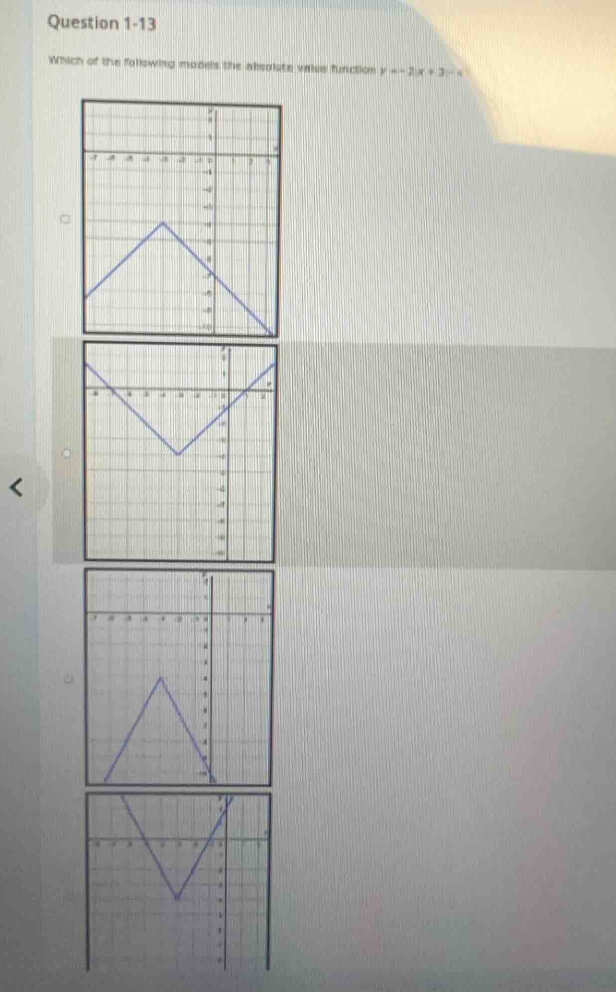 question 1-13 which of the following models the absolute value function…