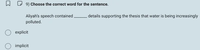 9) choose the correct word for the sentence. aliyahs speech contained _…