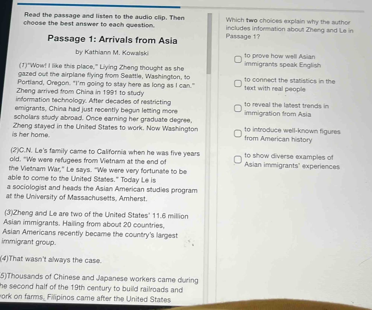 read the passage and listen to the audio clip. then choose the best ans…