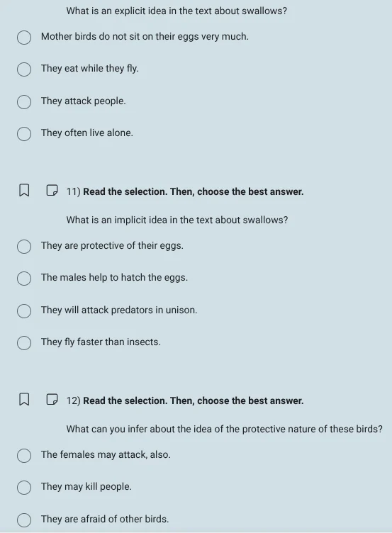 what is an explicit idea in the text about swallows? mother birds do no…
