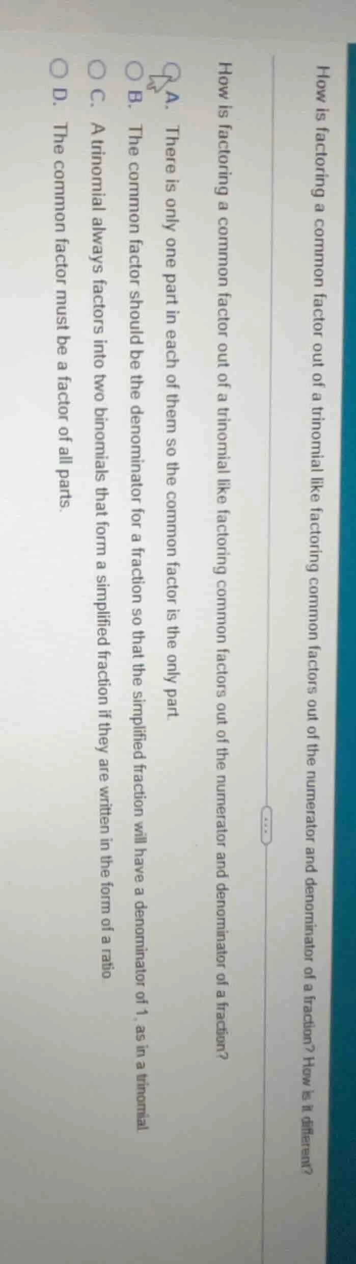 how is factoring a common factor out of a trinomial like factoring comm…