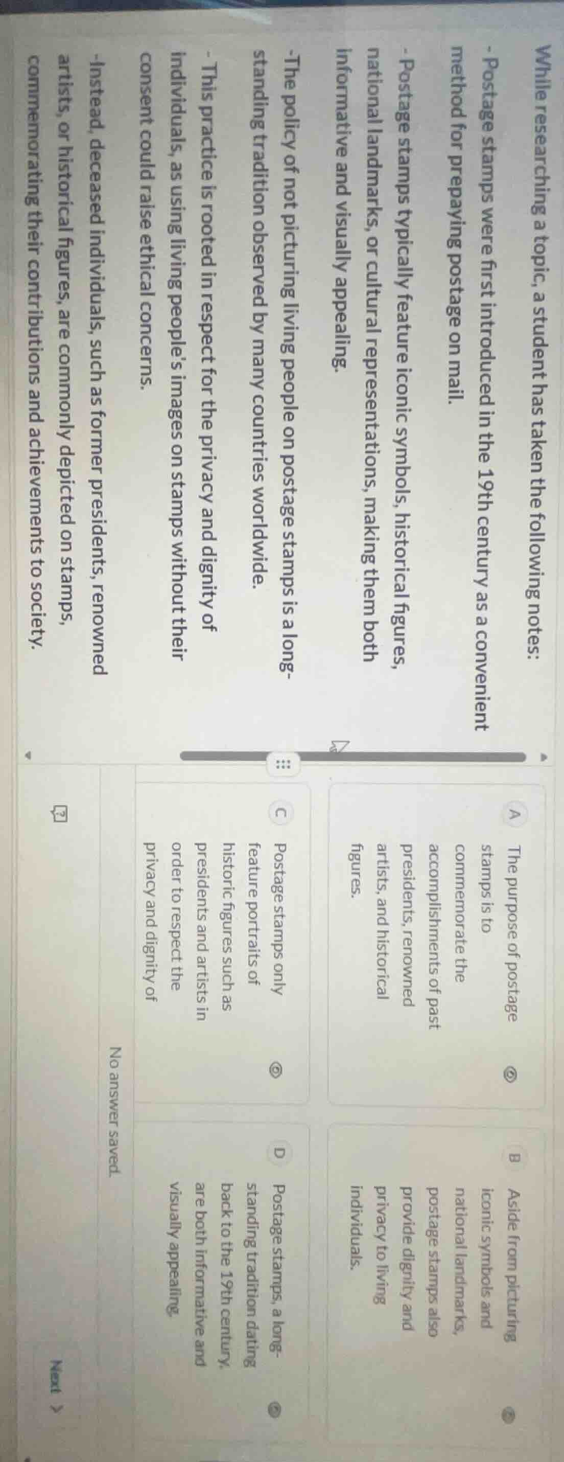 while researching a topic, a student has taken the following notes: - p…