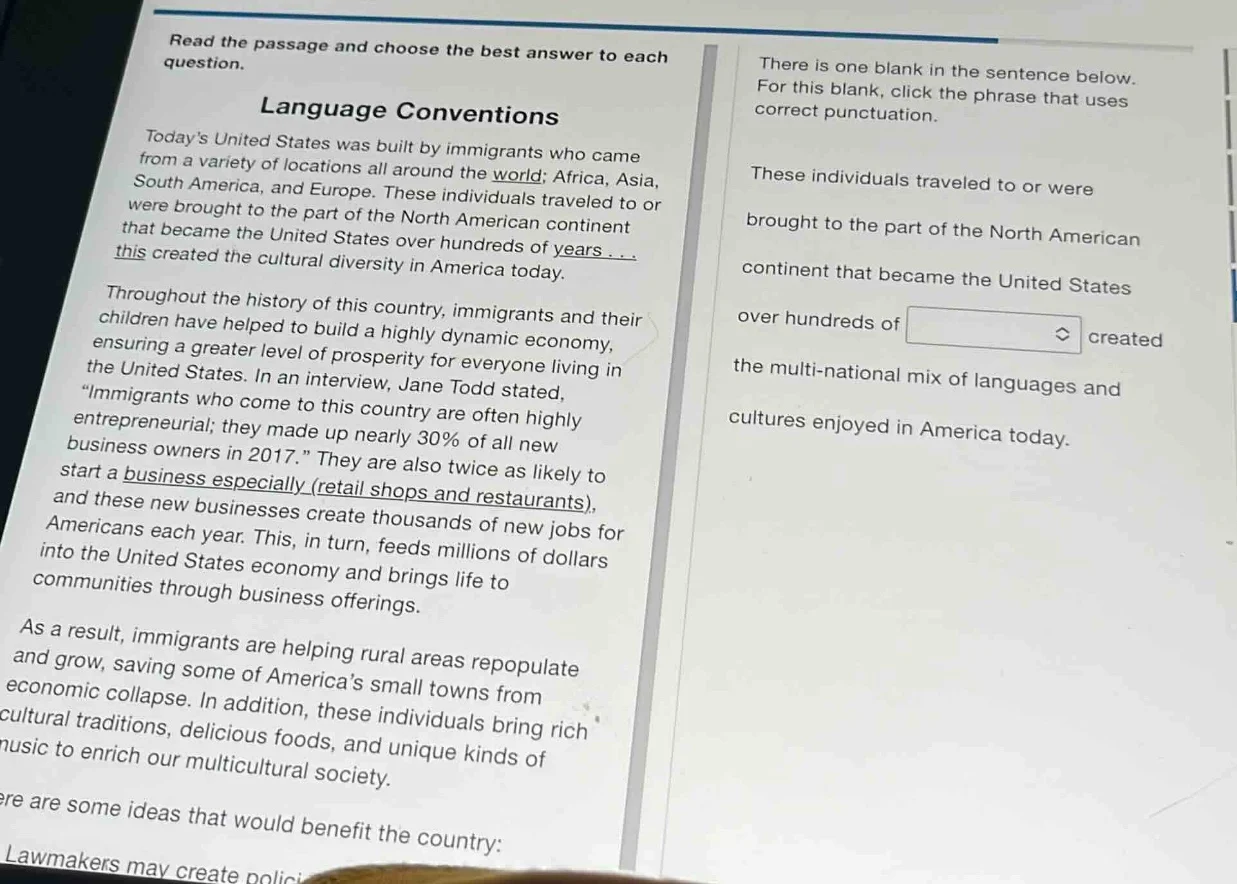 read the passage and choose the best answer to each question. language …