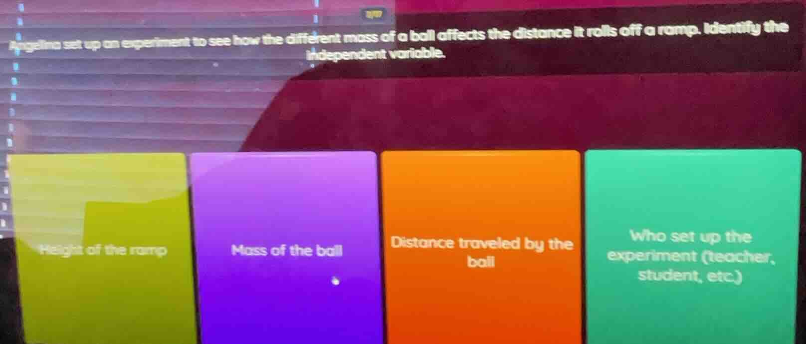 angelina set up an experiment to see how the different mass of a ball a…